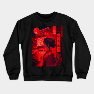 Red neon Japanese girl Crewneck Sweatshirt